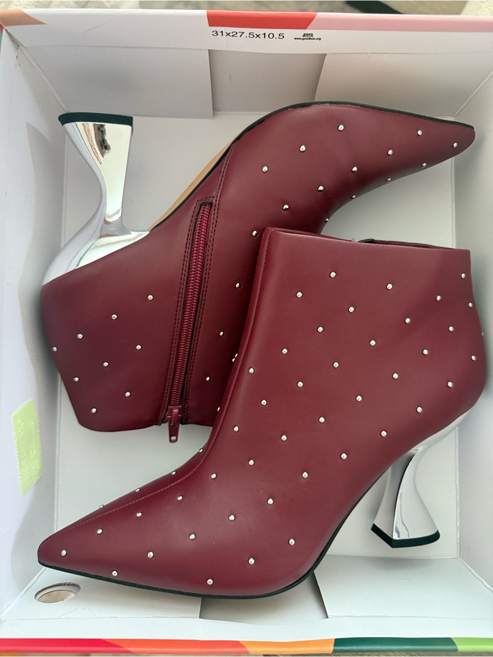 Katy Perry Collections Burgundy Studded Pointed Ankle Booties - Picture 4 of 5